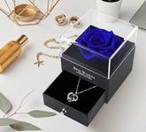 Blue Rose Silver necklace Gift Box On A White Background